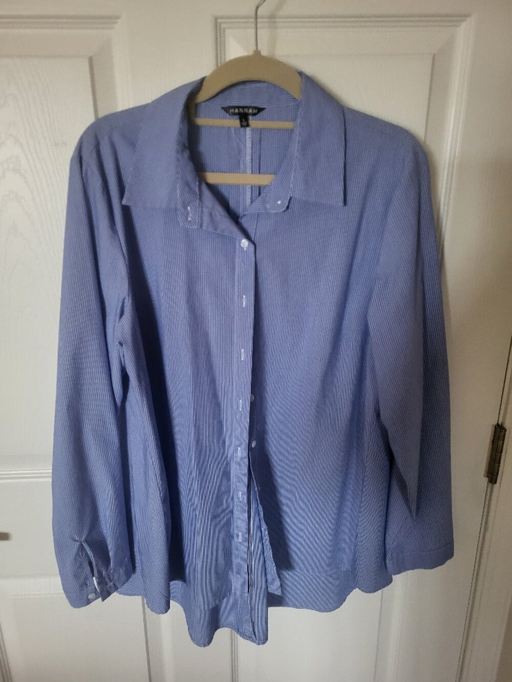 Hannah Blue & White Pinstripe Button-Down Shirt Blouse - Women’s Size Large